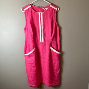 Boden Pink Sleeveless Shift Dress with White Trim